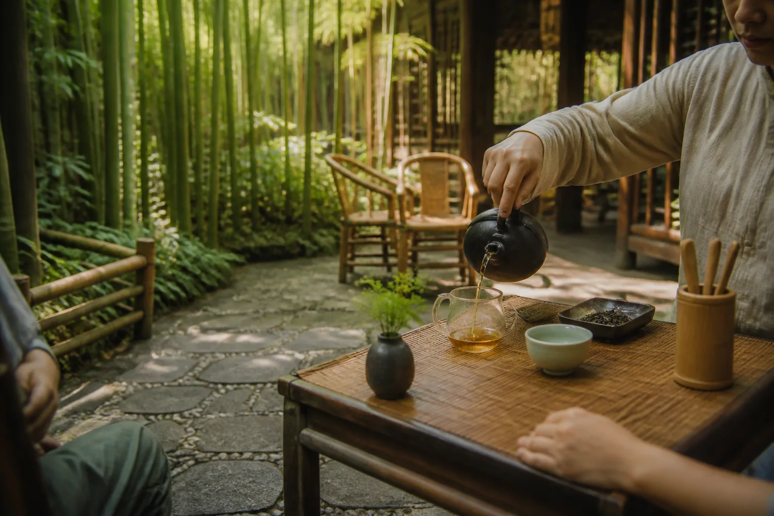 Chengdu tea house in a bamboo courtyard