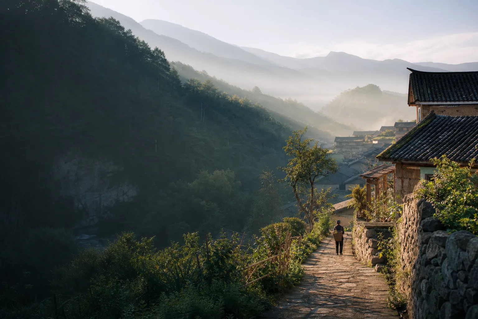 A quiet mountain village path in China